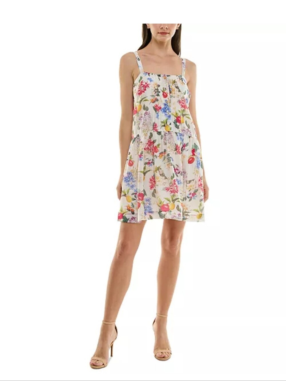 Taylor Floral Print Sleeveless Dress 6P Petite White Multicolor Summer Sundress